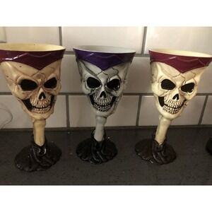 Halloween Skull Skeleton Hand Goblets Wine Cups Bones Easter Unlimited‎ Lot of 3